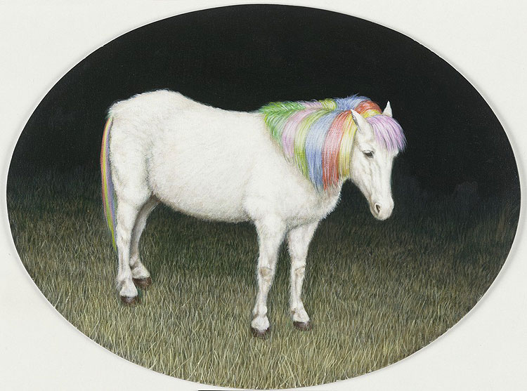 LEIF BORGES: My little Pony, Acryl und Öl auf Hartfaser, 30 x 40 cm (oval), 2016