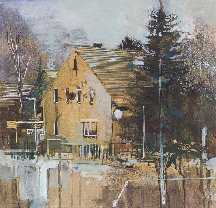 HEINRICH MAUERSBERGER: Dorfrand, Öl auf Hartfaser, 50 x 50 cm, 2015