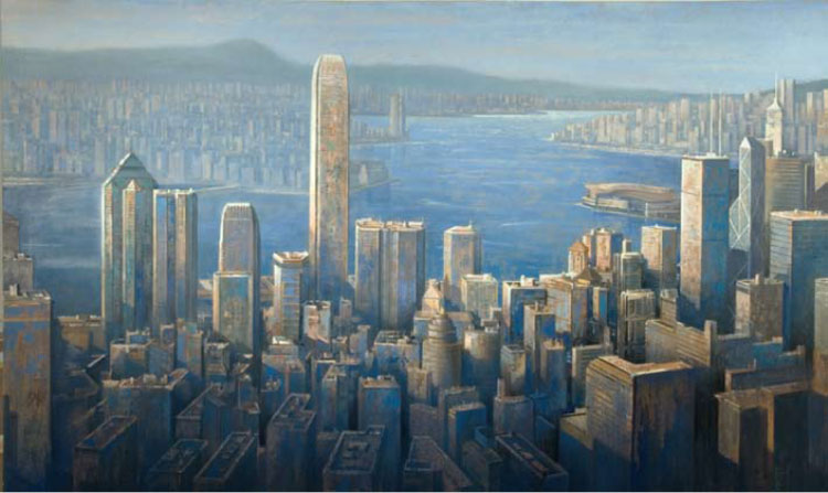 HONG KONG CENTRAL 2010 | Öl, Sand und Collage auf Leinwand | 118 x 195 cm
